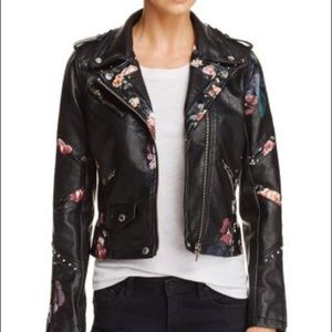 Blank NYC Floral Inset Black Vegan Leather Moto Jacket Large